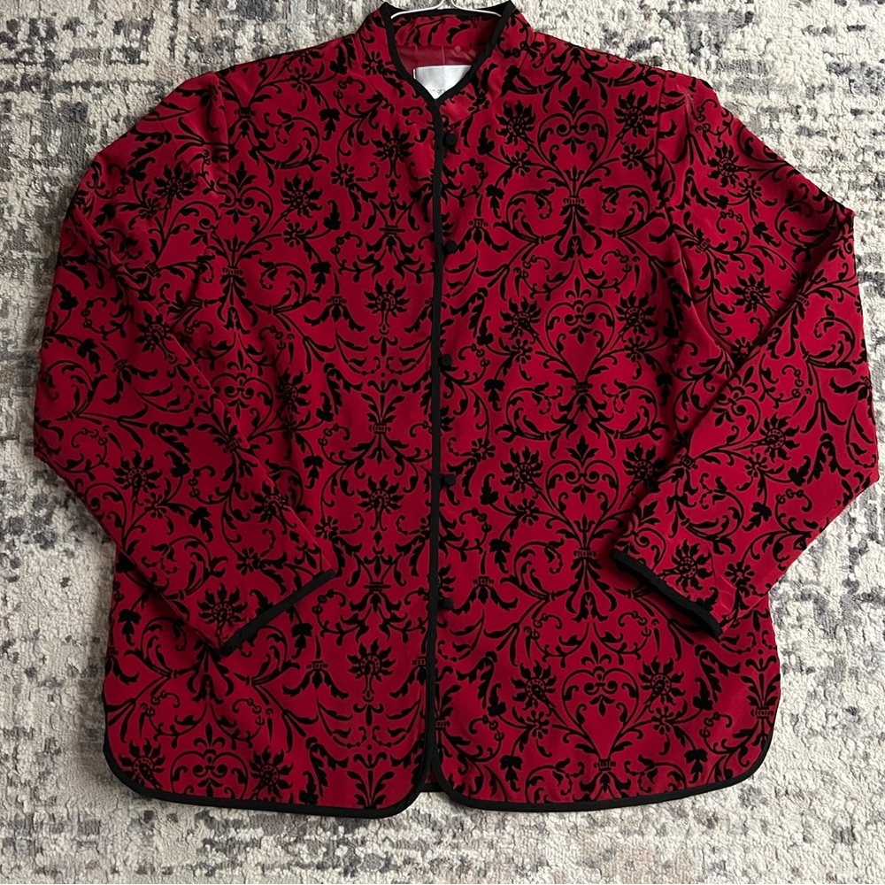 Susan Graver Red and Black Floral Jacket‎